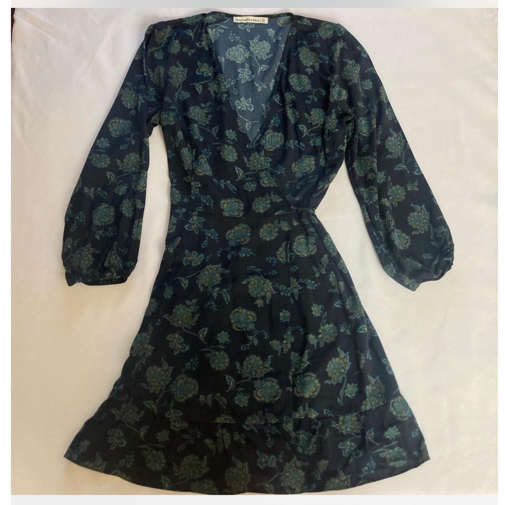 Abercrombie & Fitch Women XL Tall Floral Long Sleeve V-Neck Ruffle Mini Dress
